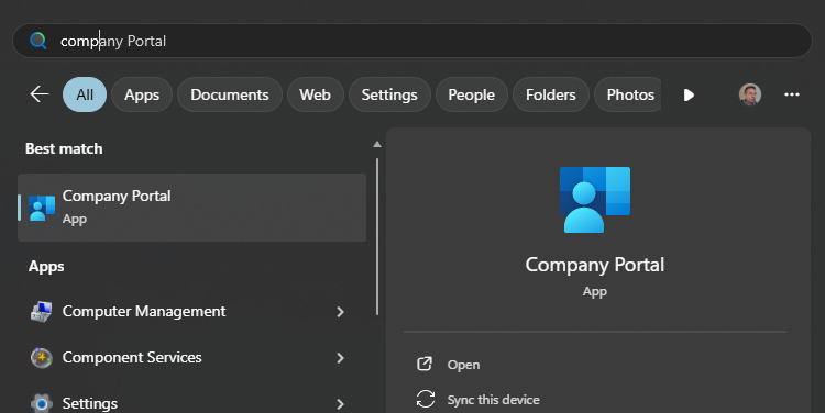 Company Portal - opening the app